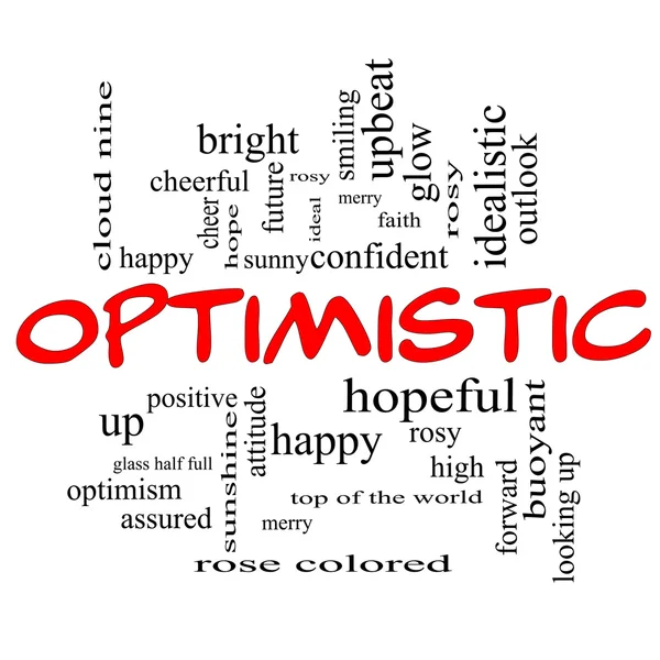 Optimistic Word Cloud Concept in red caps — Stock Photo, Image