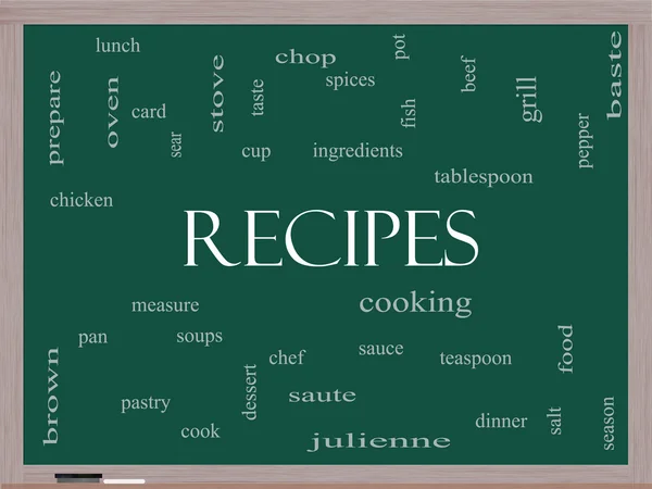 Recipes Word Cloud Concept on a Blackboard — Stock Photo, Image