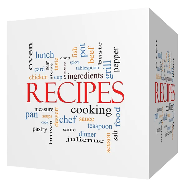 Recipes 3D cube Word Cloud Concept — Stock Photo, Image