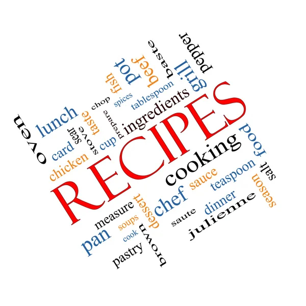 Recipes Word Cloud Concept Angled — Stock Photo, Image