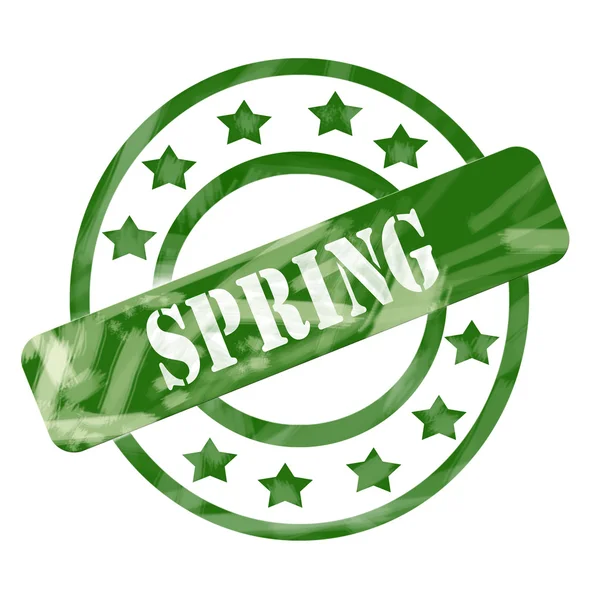 Green Weathered Spring Stamp Círculos e estrelas — Fotografia de Stock