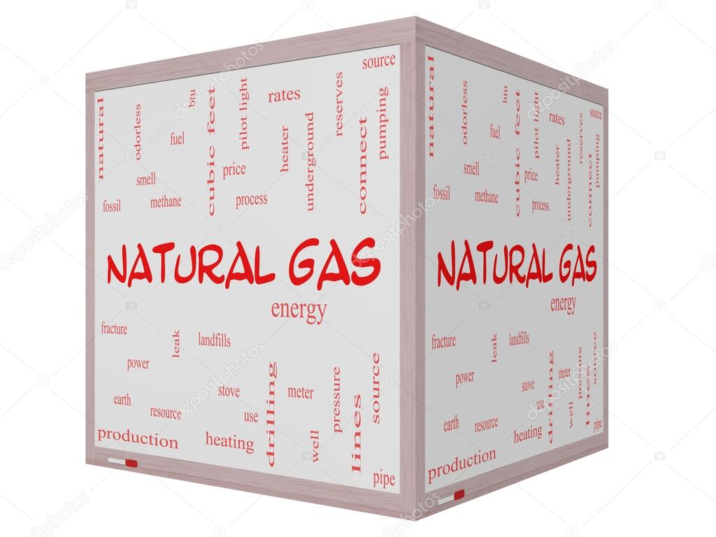 Natural Gas Word Cloud Concept on a 3D cube Whiteboard