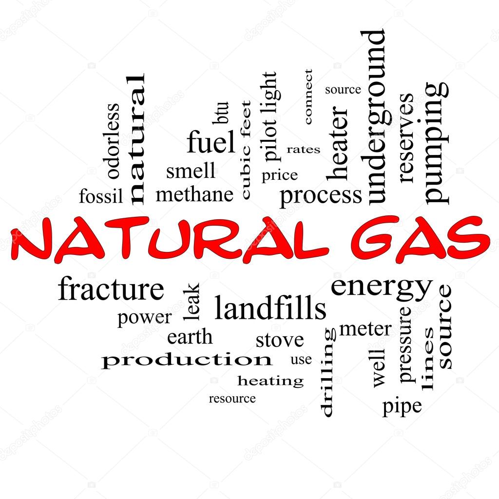 Natural Gas Word Cloud Concept in red caps