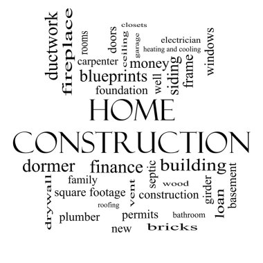 Home Construction Word Cloud Concept in black and white clipart
