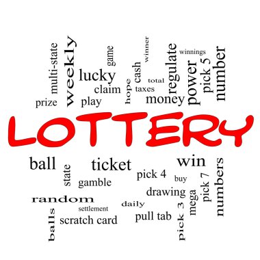 Lottery Word Cloud Concept in red caps clipart
