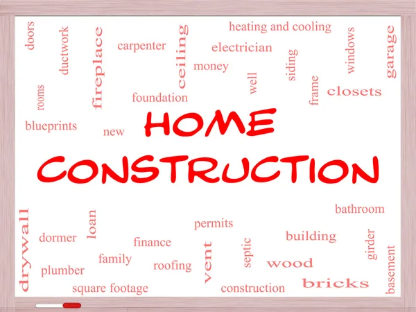 Home Construção Word Cloud Concept em um quadro branco — Fotografia de Stock