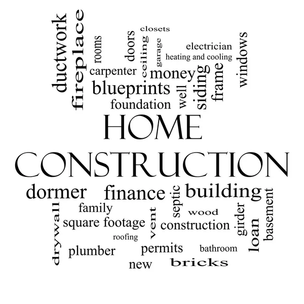 Accueil Construction Word Cloud Concept en noir et blanc — Photo