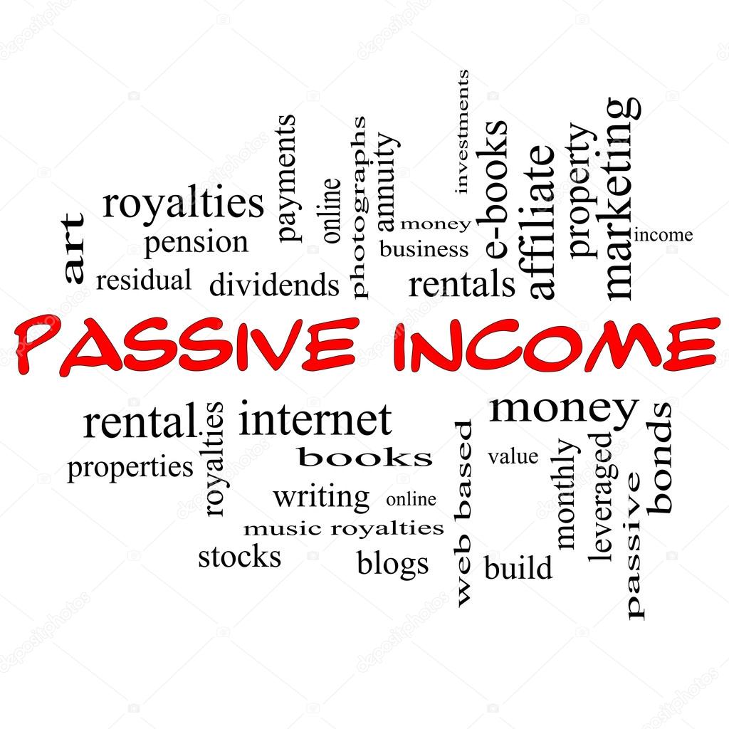 Passive Income Word Cloud Concept in red caps