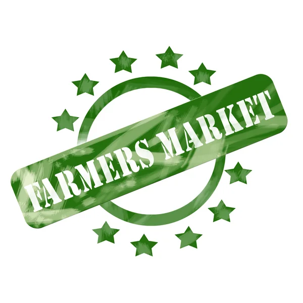 Green Weathered Farmers Market Stamp Circle and Stars Design — Stock Photo, Image