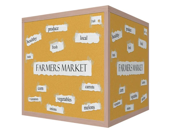 Çiftçilerin piyasa 3d küp corkboard kelime kavram — Stok fotoğraf