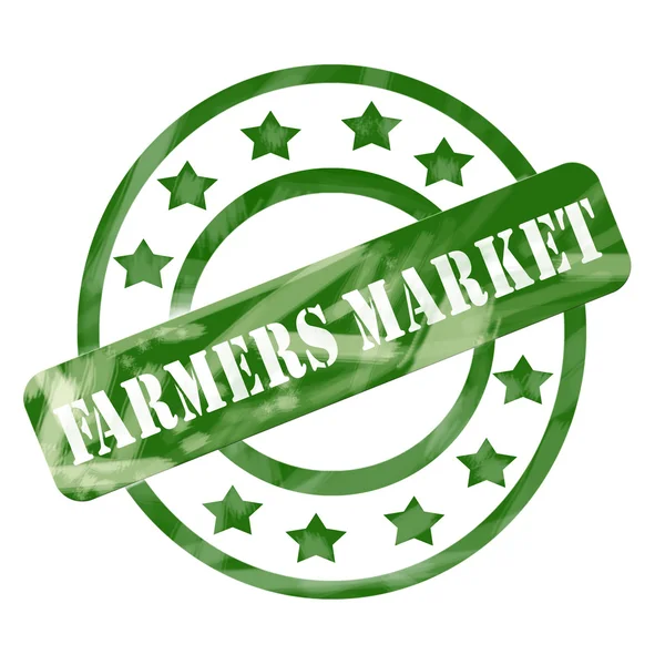 Green Weathered Farmers Market Stamp Circles and Stars — Stock Photo, Image