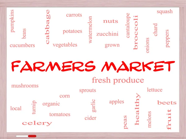 农贸市场在白板上的字云概念 — 图库照片