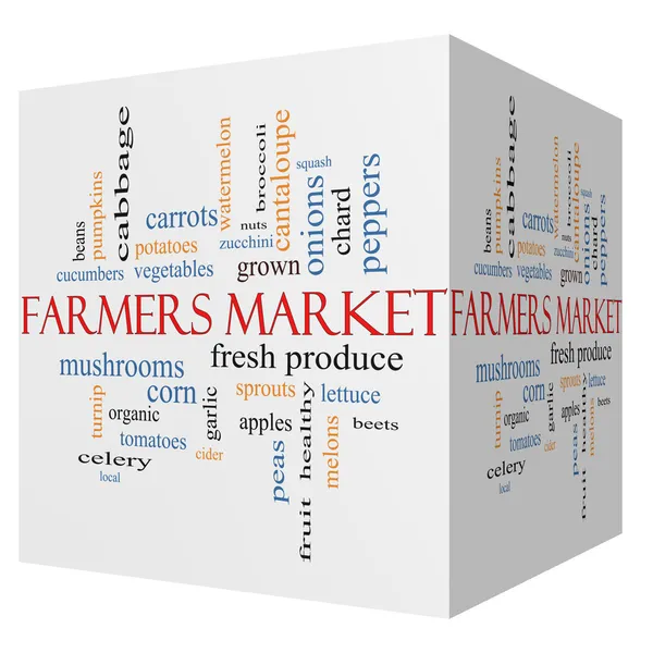 Farmers 3D Cube Market Word Cloud Concept — стоковое фото