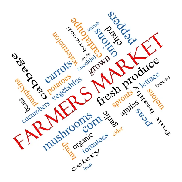 Farmers Market Word Cloud Concept Angled — Stock Photo, Image