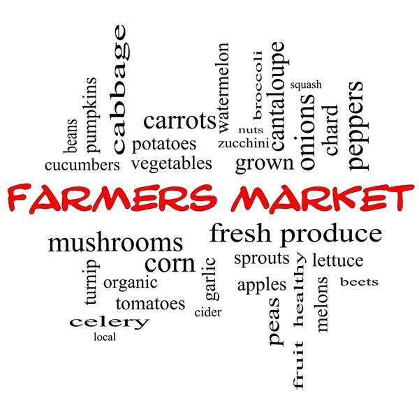 Farmers Market Word Cloud Concetto in tappi rossi — Foto Stock