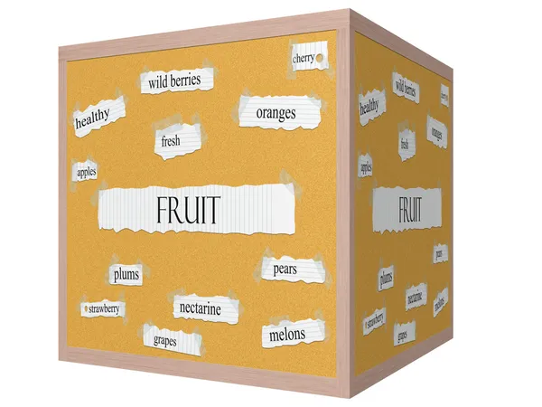 Fruta 3D cubo Corkboard Word Concept —  Fotos de Stock