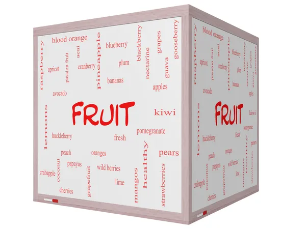 Fruit Word Cloud Concept on a 3D cube Whiteboard — Stock Photo, Image