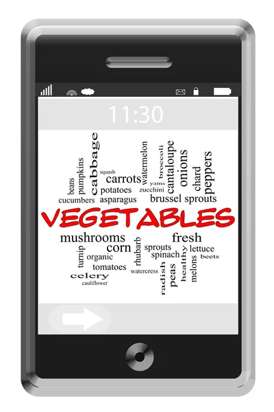 Vegetais Word Cloud Concept no telefone Touchscreen — Fotografia de Stock