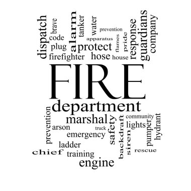 Fire Department Word Cloud Concept in black and white clipart