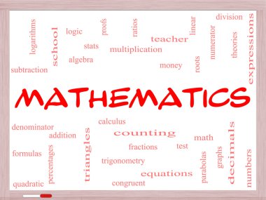 Mathematics Word Cloud Concept on a Whiteboard clipart