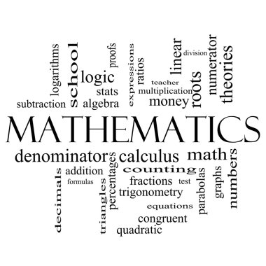 Mathematics Word Cloud Concept in black and white clipart