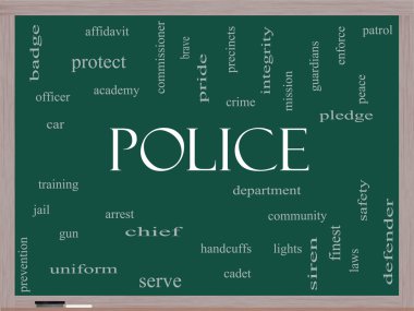 Police Word Cloud Concept on a Blackboard clipart