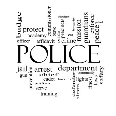 Police Word Cloud Concept in black and white clipart