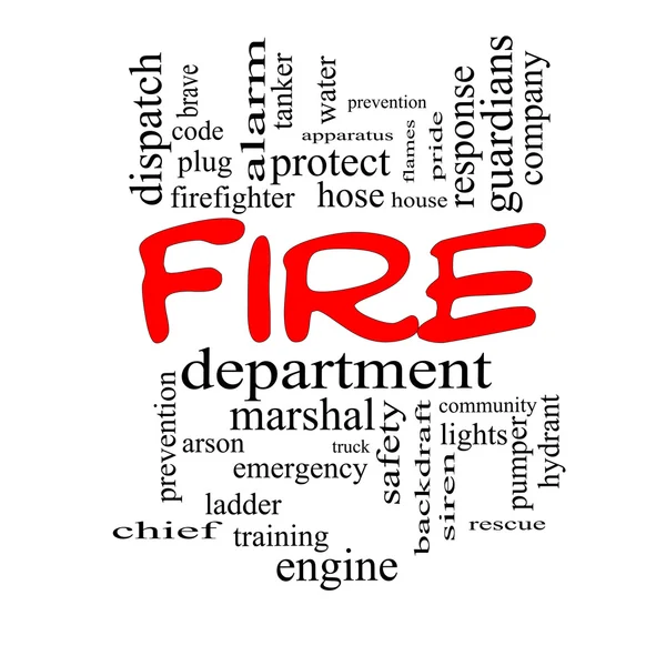 Feuerwehr-Wortwolkenkonzept in roten Mützen — Stockfoto