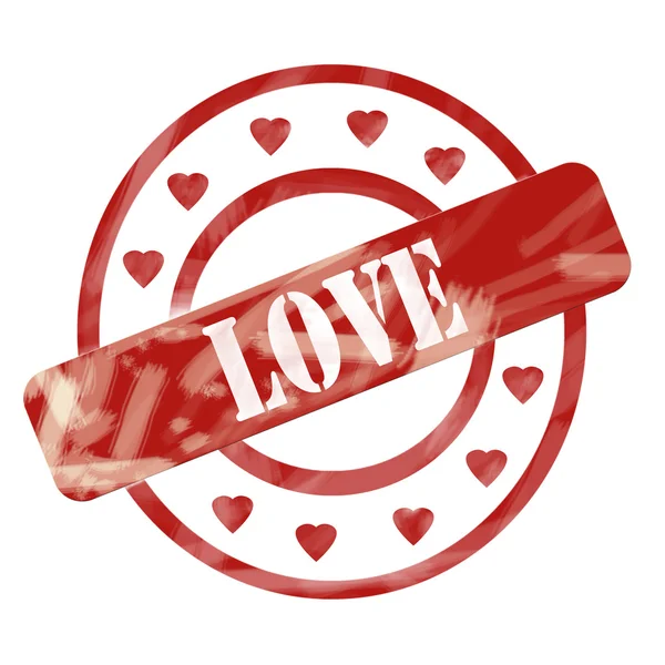 Red Weathered Love Stamp Circles and Hearts — Stock Photo, Image