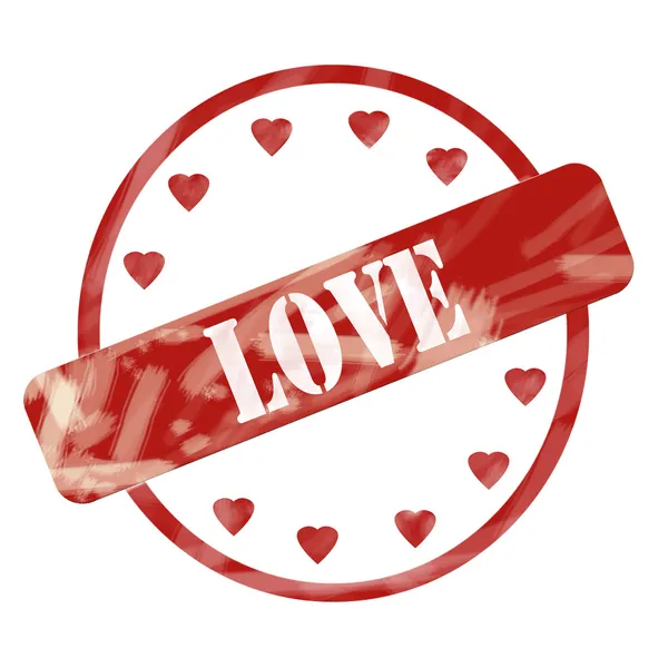 Red Weathered Love Stamp Circle e corações — Fotografia de Stock