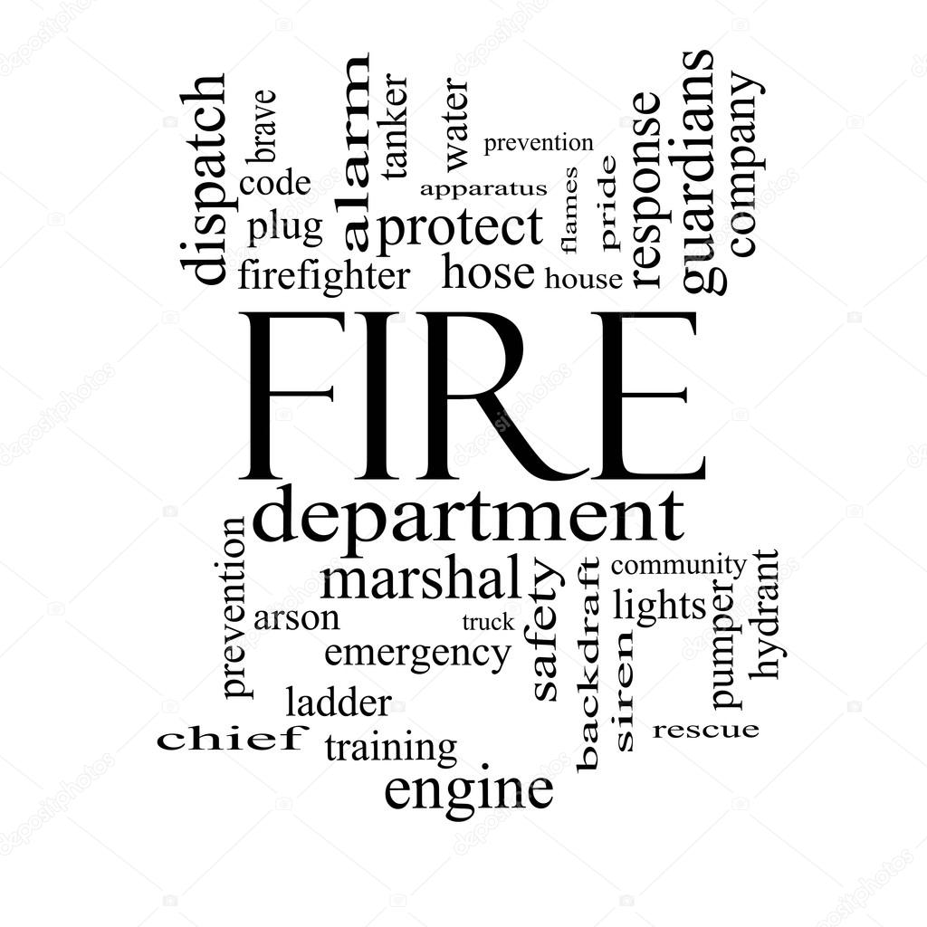 Fire Department Word Cloud Concept in black and white