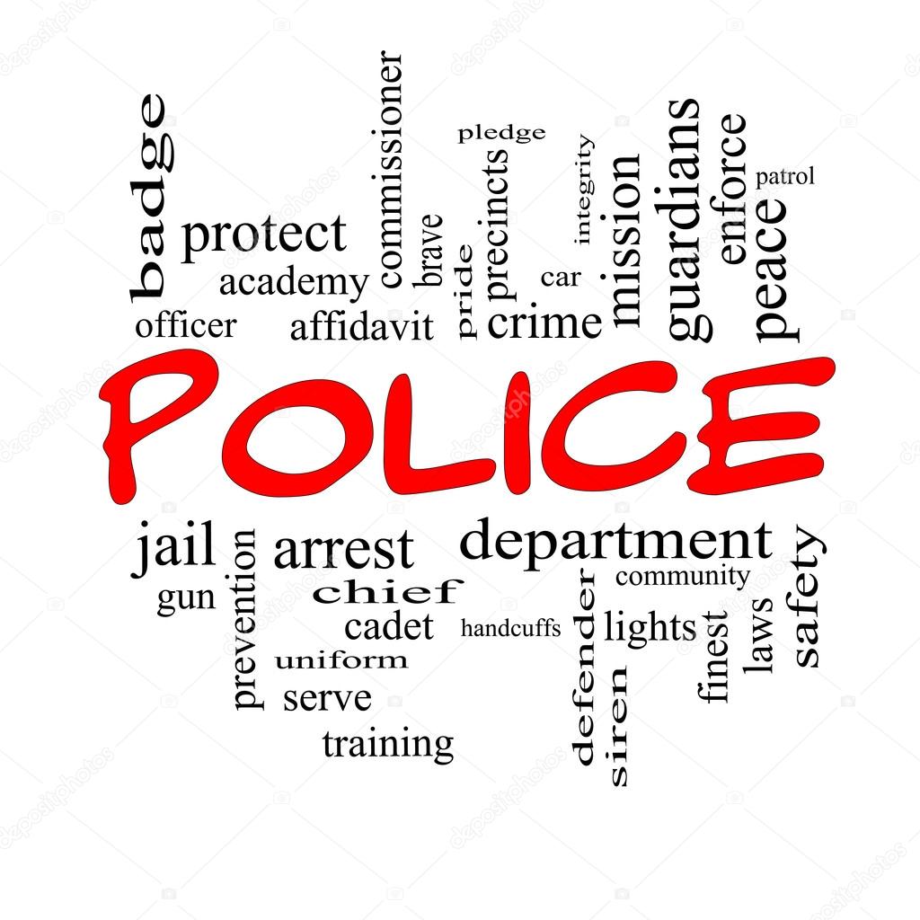 Police Word Cloud Concept in red caps