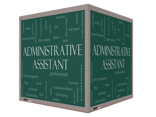 Assistant administratif Word Cloud Concept sur un tableau noir de cube 3D — Photo