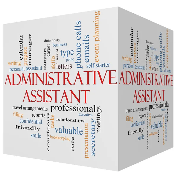 Asistente administrativo 3D cubo Word Cloud Concept —  Fotos de Stock