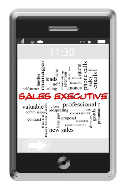 Concepto de nube de palabra ejecutiva de ventas en el teléfono con pantalla táctil —  Fotos de Stock