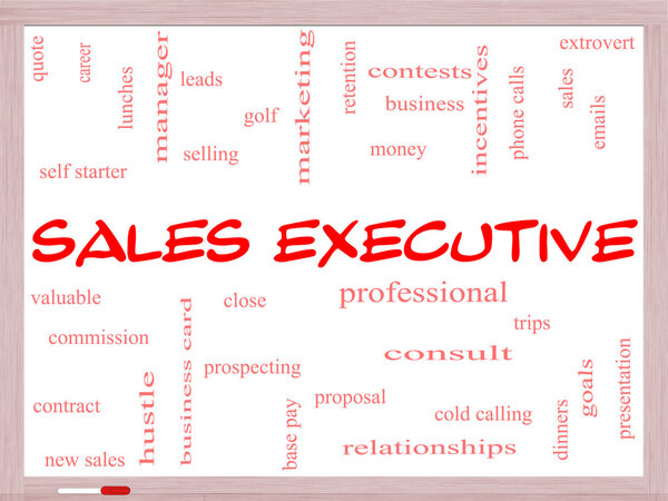 Sales Executive Word Cloud Concept on a Whiteboard