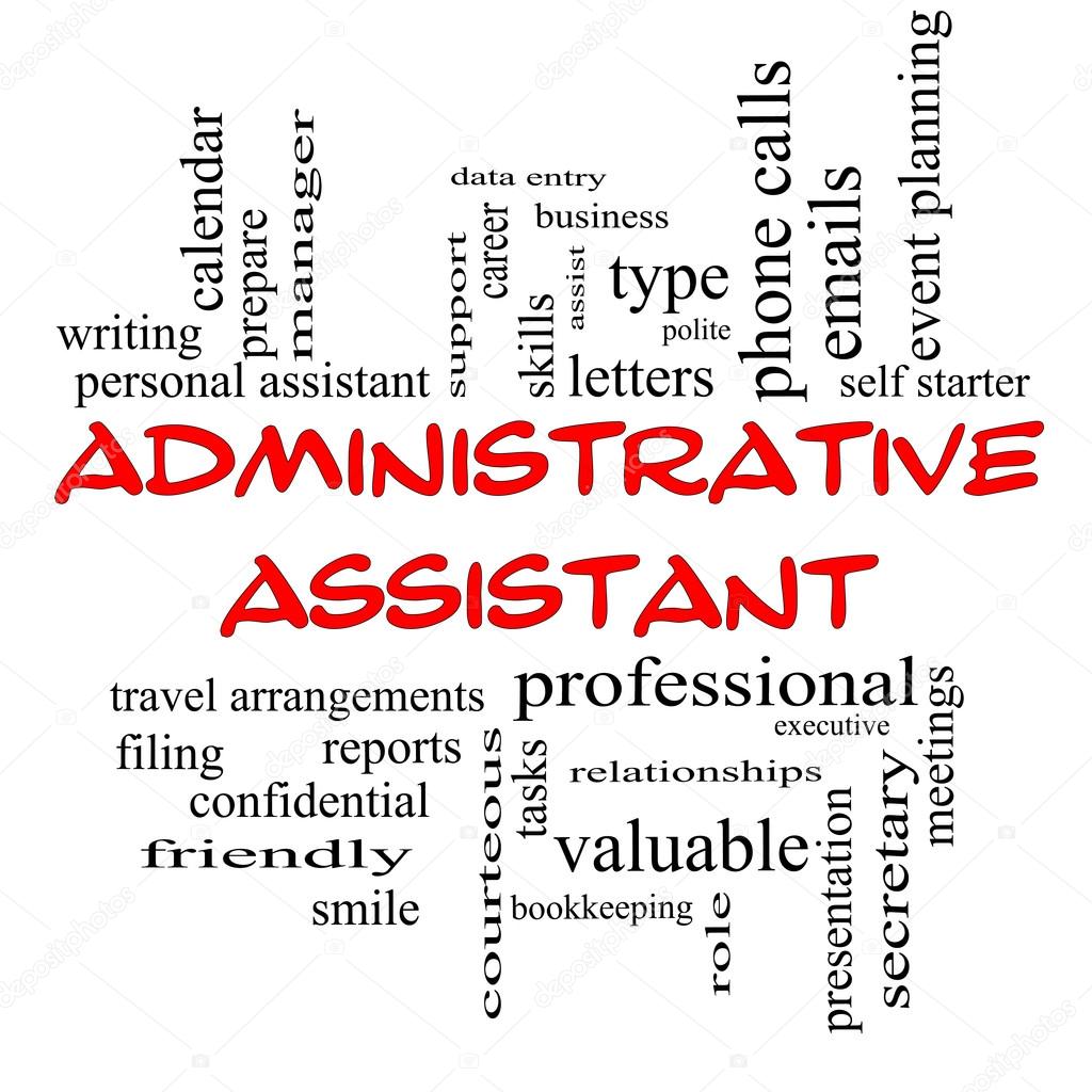 Administrative Assistant Word Cloud Concept in red caps