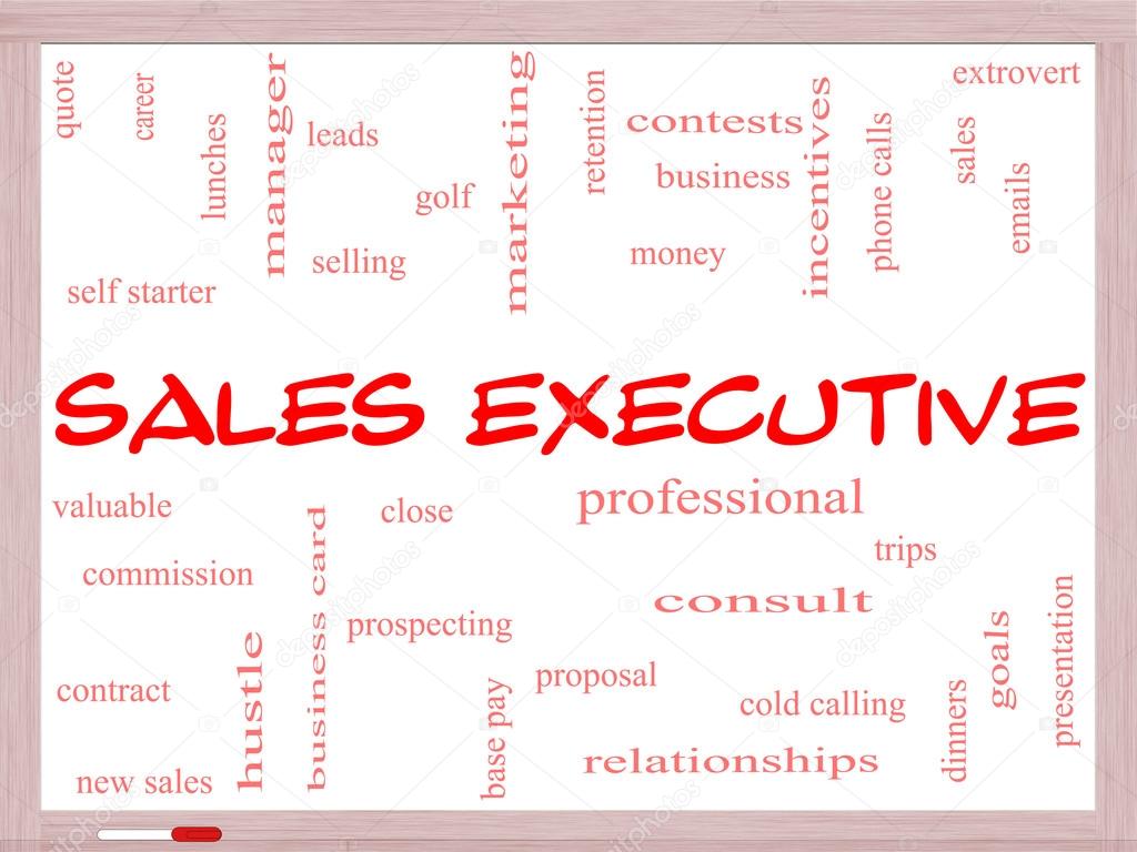 Sales Executive Word Cloud Concept on a Whiteboard