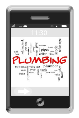 Plumbing Word Cloud Concept on Touchscreen Phone clipart