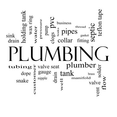 Plumbing Word Cloud Concept in black and white clipart