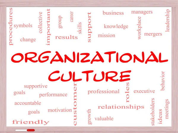 Organisationskultur Word Cloud-Konzept auf einem Whiteboard — Stockfoto