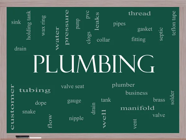 Plumbing Word Cloud Concept on a Blackboard — Stock Photo, Image