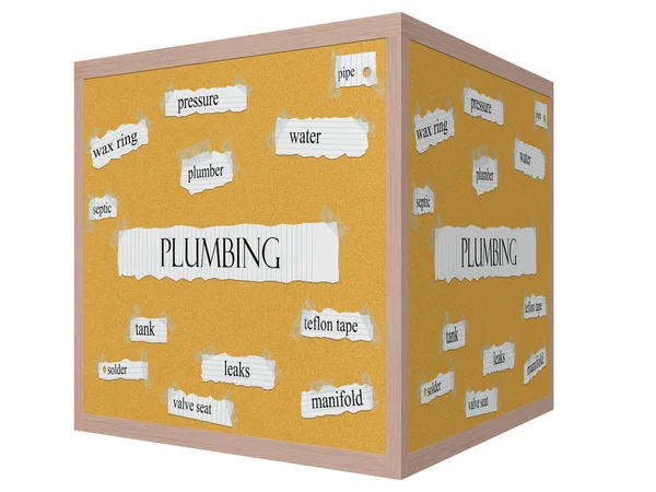 Plomería 3D cubo Corkboard Word Concept — Foto de Stock