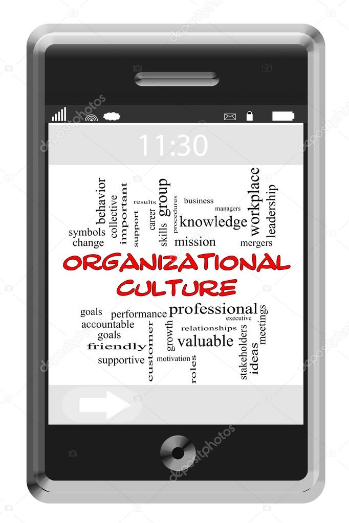 Organizational Culture Word Cloud Concept on Touchscreen Phone