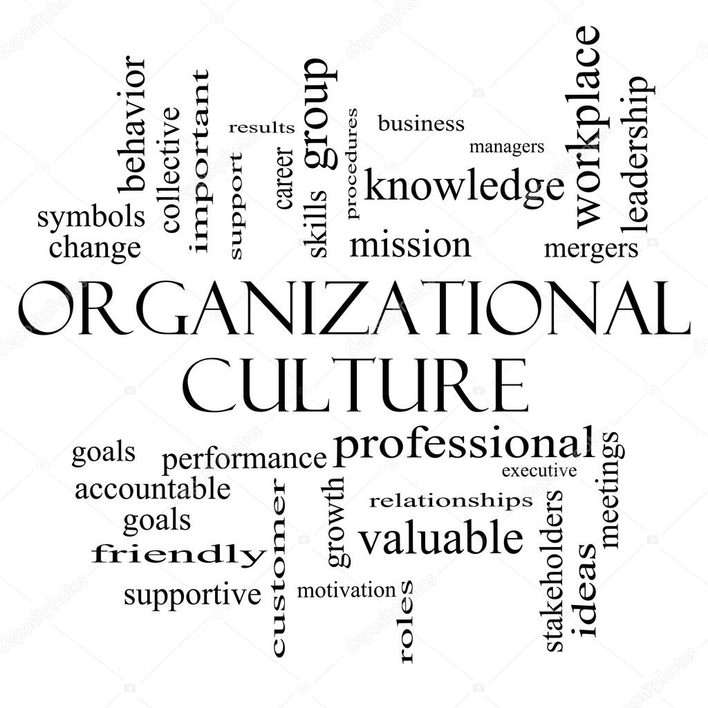 Organizational Culture Word Cloud Concept in black and white