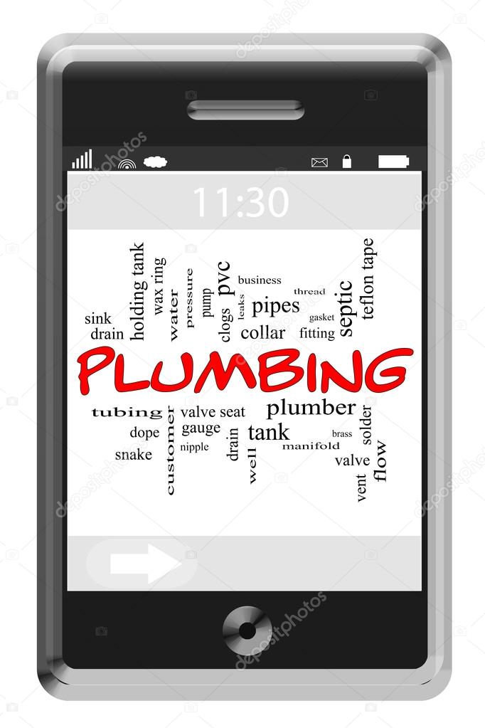 Plumbing Word Cloud Concept on Touchscreen Phone