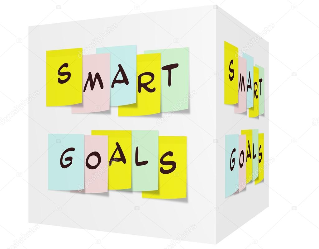 Smart Goals written on colorful sticky notes on a 3D cube