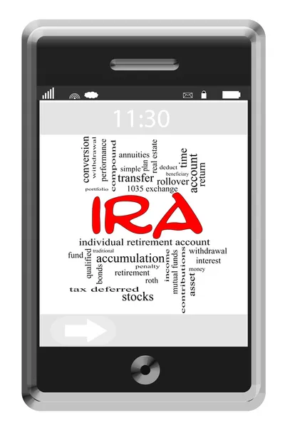 IRA Word Cloud Concept on Touchscreen Phone — Stock Photo, Image