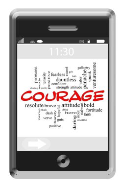 Courage Word Cloud Concept on Touchscreen Phone