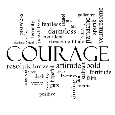 Courage Word Cloud Concept in black and white